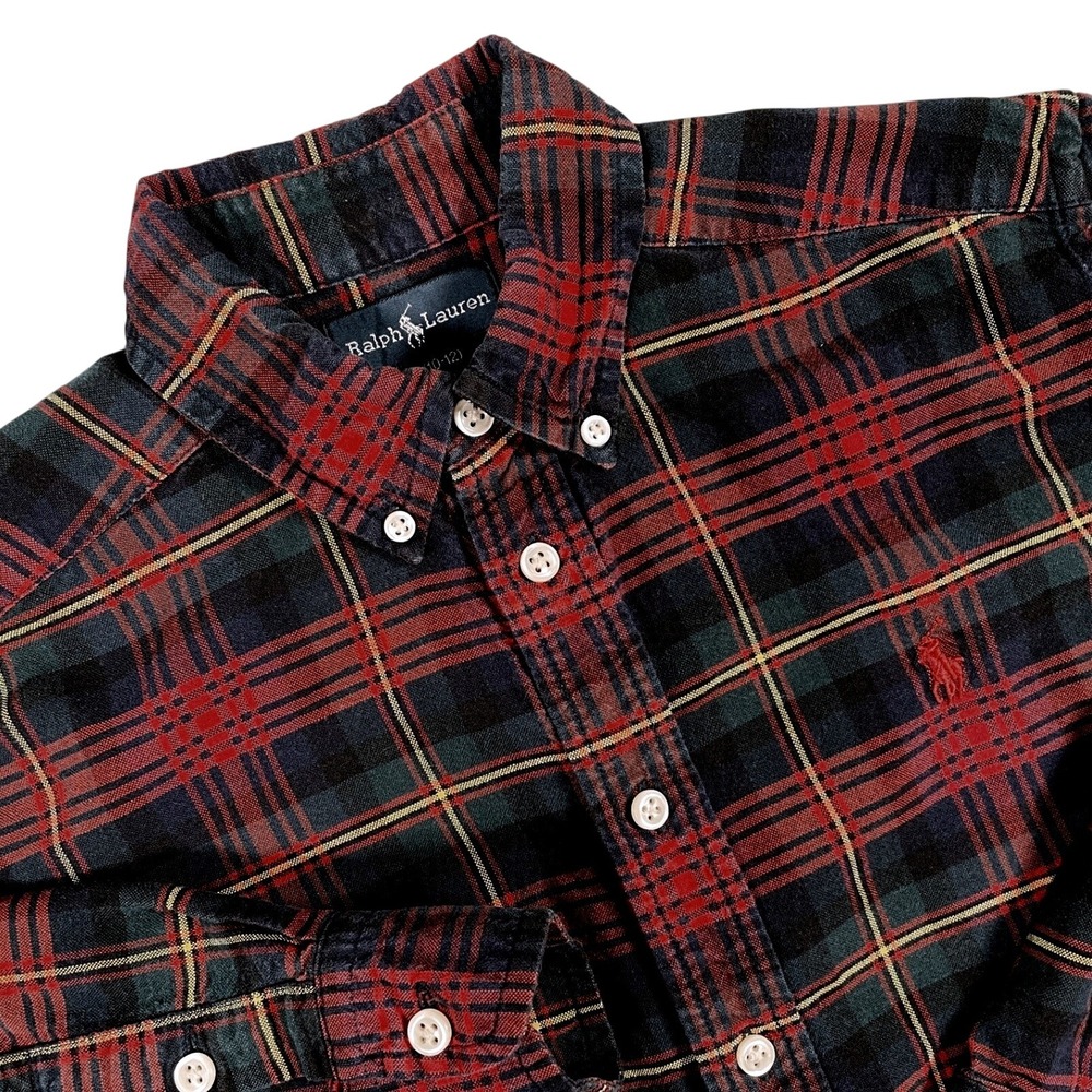 Ralph Lauren Shirt Kids M 10-12 Red Plaid Button Down 100% Cotton Pony Logo